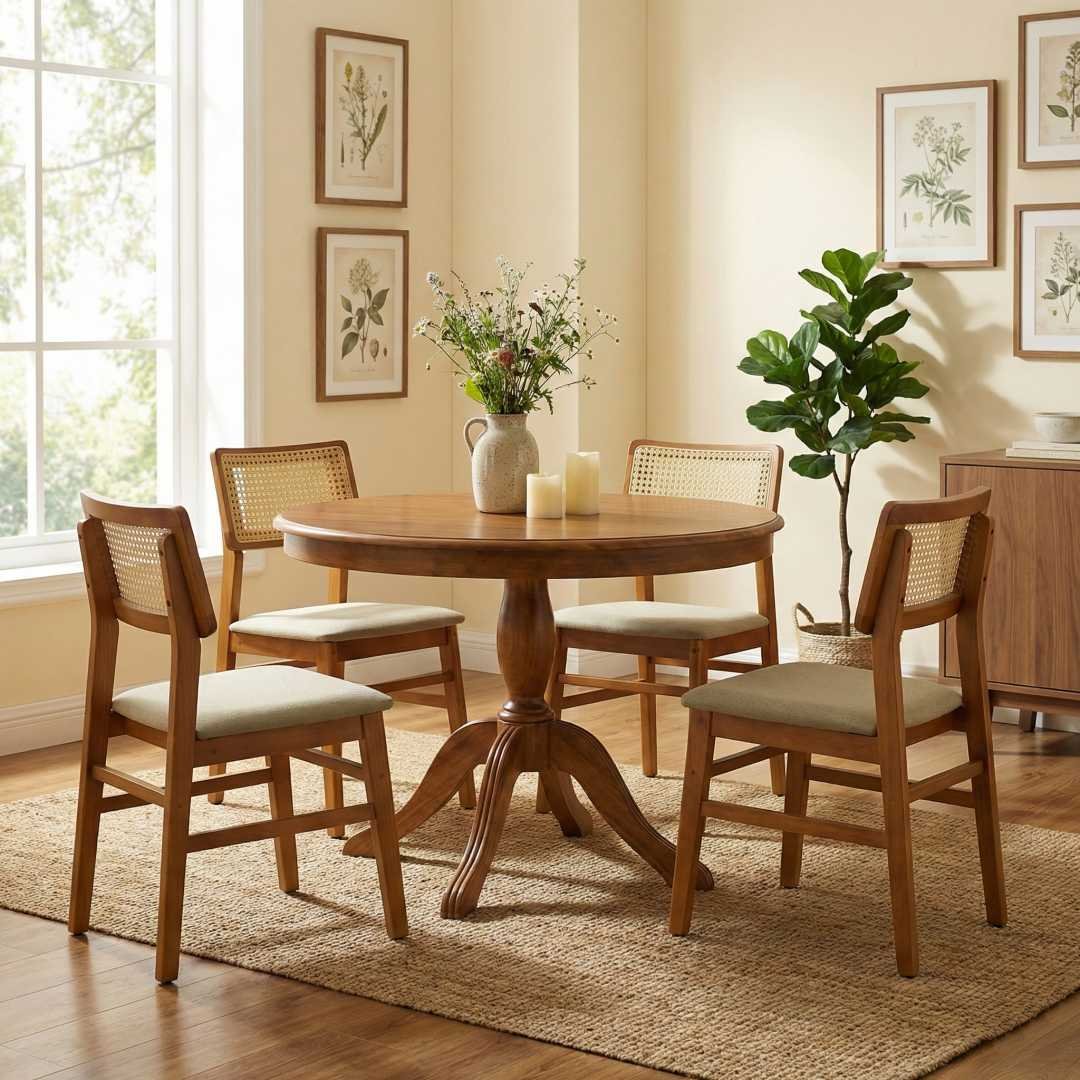 Mesa Norah com quatro cadeiras em sala de jantar