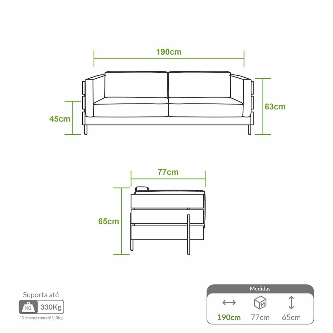 Sofá Loft 3 lugares para referência de proporção