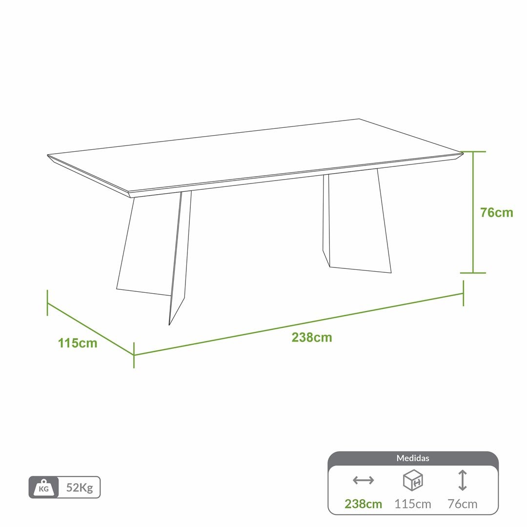 Mesa Linea 238cm para refer&ecirc;ncia de propor&ccedil;&atilde;o